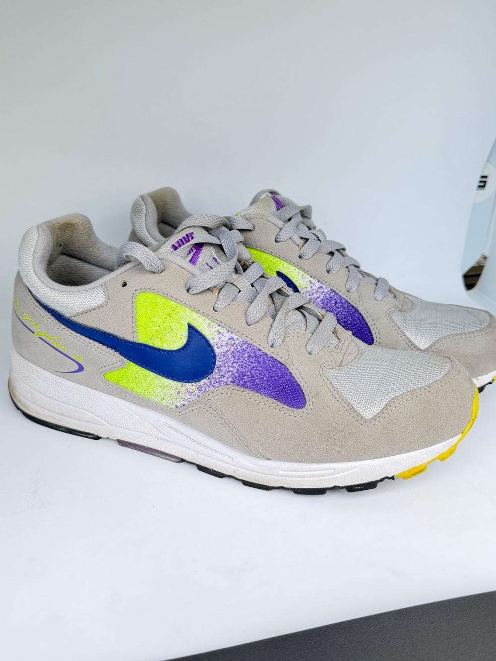 Nike Gray Suede Sneakers with Blue, Purple & Neon Yellow Accents